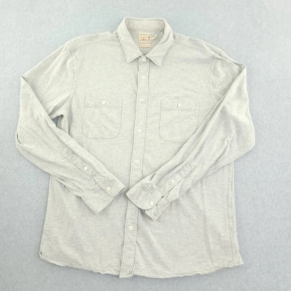 Faherty Sunwashed Shirt Mens XL Gray Organic Cotton Long Sleeve Button Up Casual - Picture 2 of 10